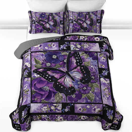 Pajabear Quilt 3-Piece Set Gorgeous Purple Butterfly Flowers