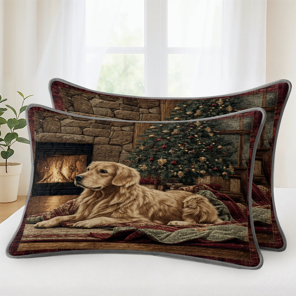 Pajabear Quilt 3-Piece Set Golden Retriever Christmas Eve