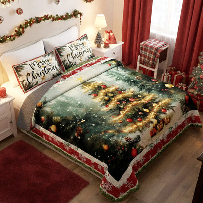 Pajabear Quilt 3-Piece Set Golden Glow Christmas Tree