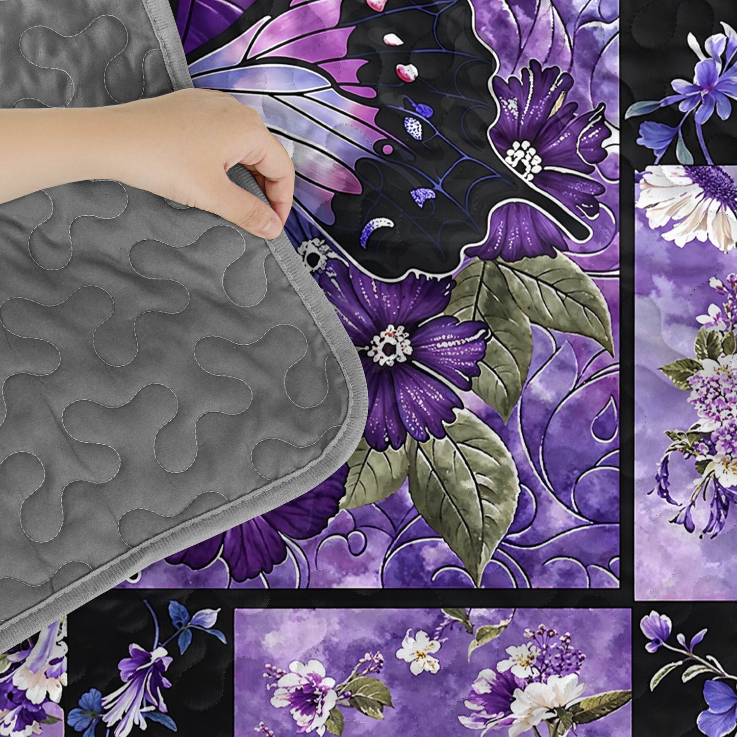 Pajabear Quilt 3-Piece Set Gorgeous Purple Butterfly Flowers