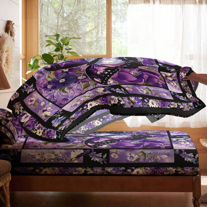 Pajabear 4-Piece Bed Sheet Set Gorgeous Purple Butterfly Flowers
