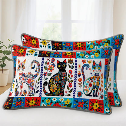 Pajabear Quilt 3-Piece Set Folk Art Feline