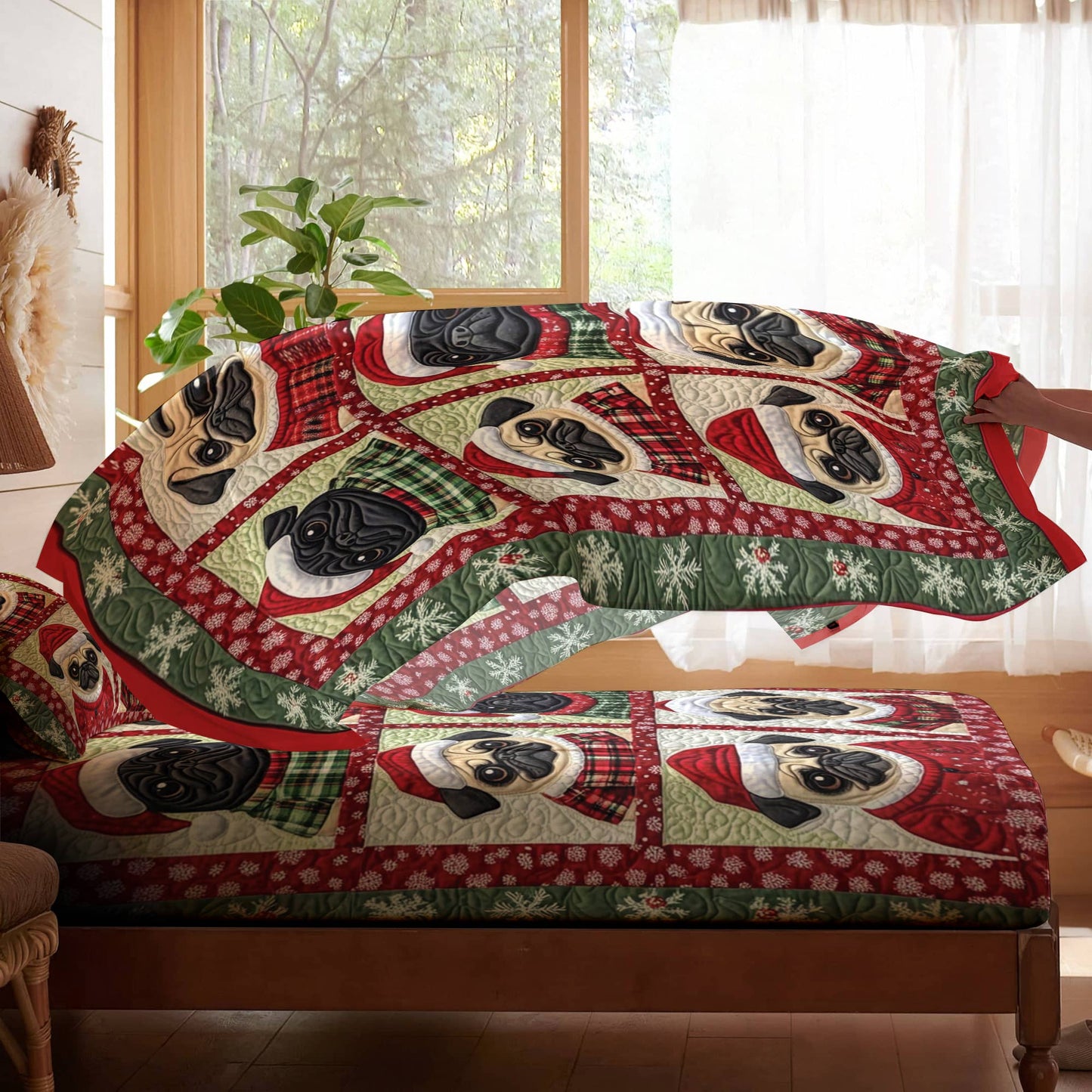 Pajabear 4-Piece Bed Sheet Set Festive Pugs