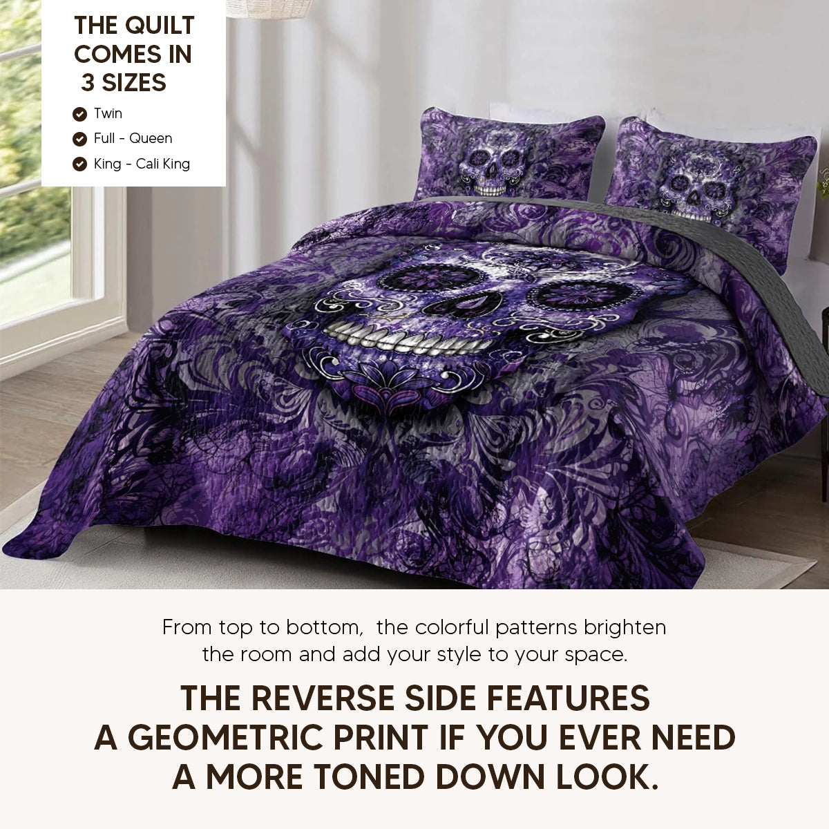 Pajabear Quilt 3-Piece Set Gorgeous Mandala Skull