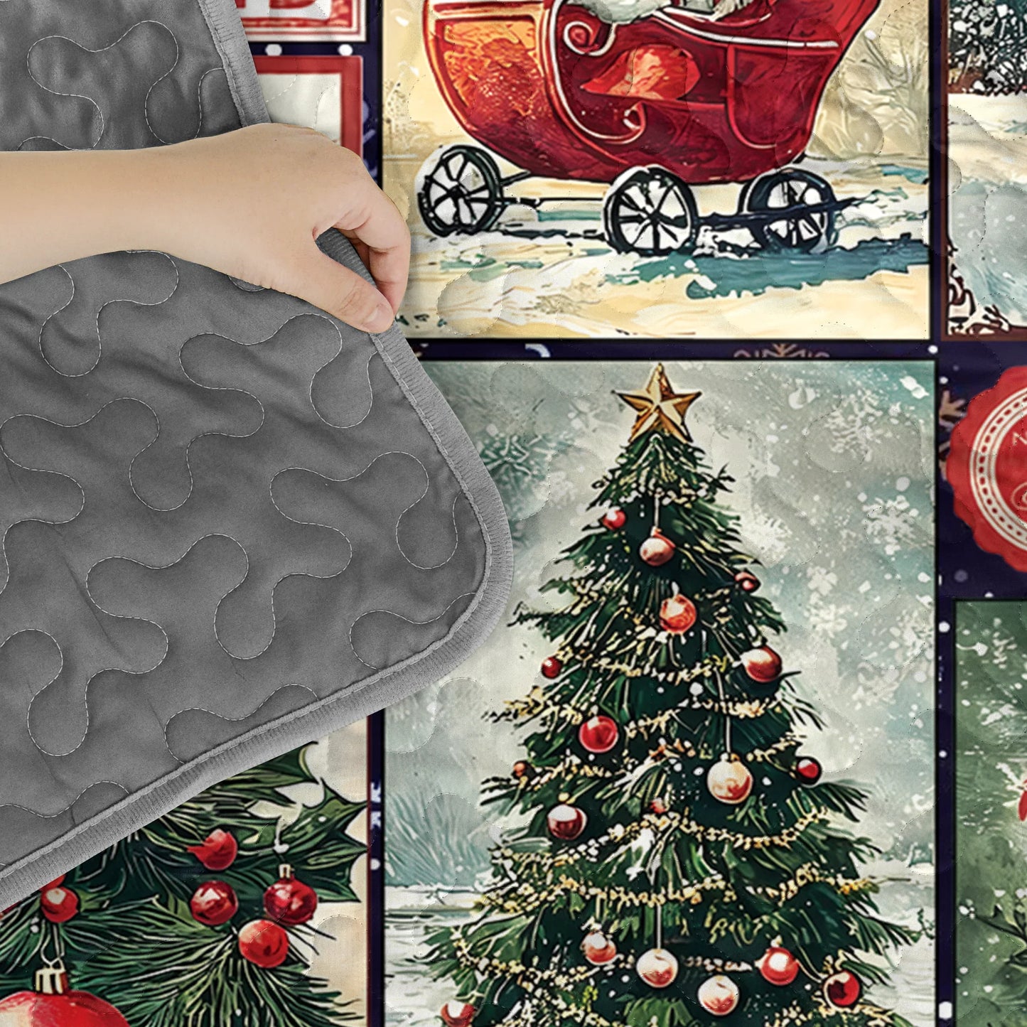 Pajabear Quilt 3-Piece Set Golden Nostalgic Noel Patchwork