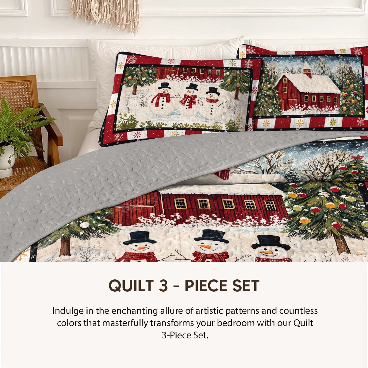 Pajabear Quilt 3-Piece Set Country Christmas Charm