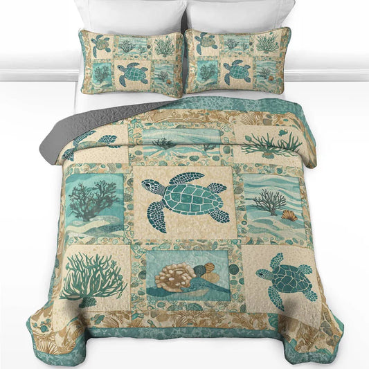 Pajabear Quilt 3-Piece Set AquaMarine Sea Turtle Patchwork