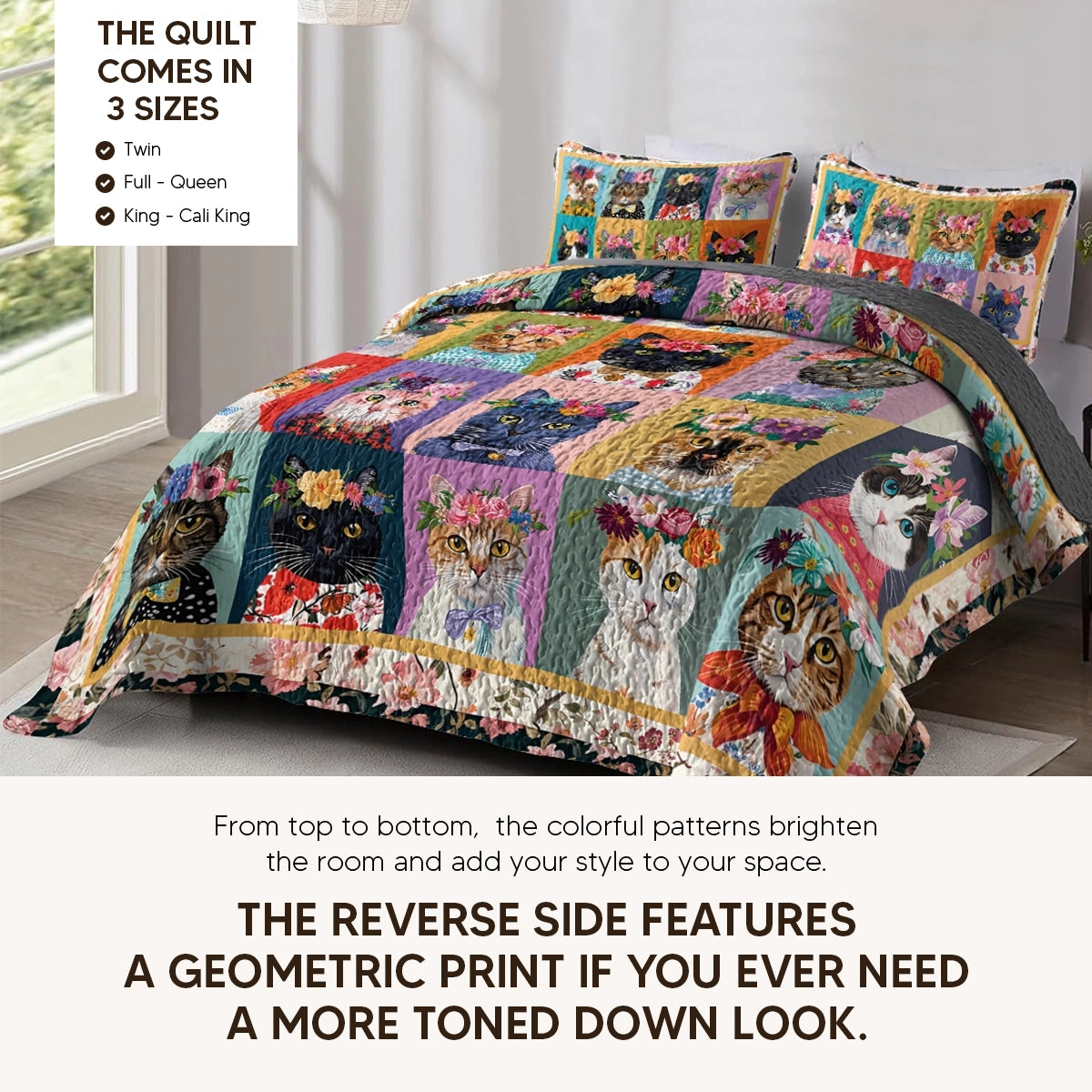 Pajabear Quilt 3-Piece Set Floral Cat Fantasy