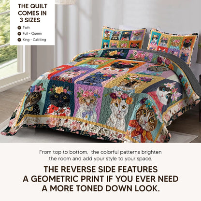 Pajabear Quilt 3-Piece Set Floral Cat Fantasy