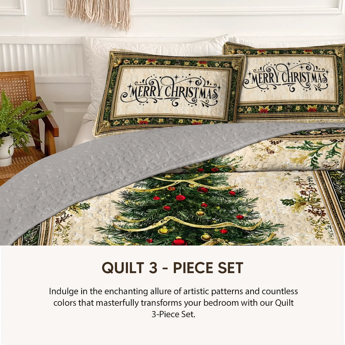 Pajabear Quilt 3-Piece Set Classic Christmas Tree