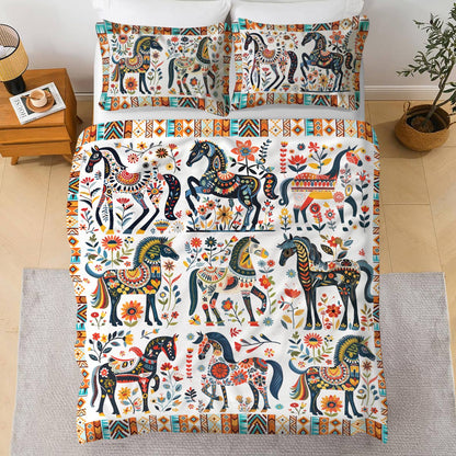 Pajabear 3 Pieces Duvet Cover Set Horse Floral Pattern