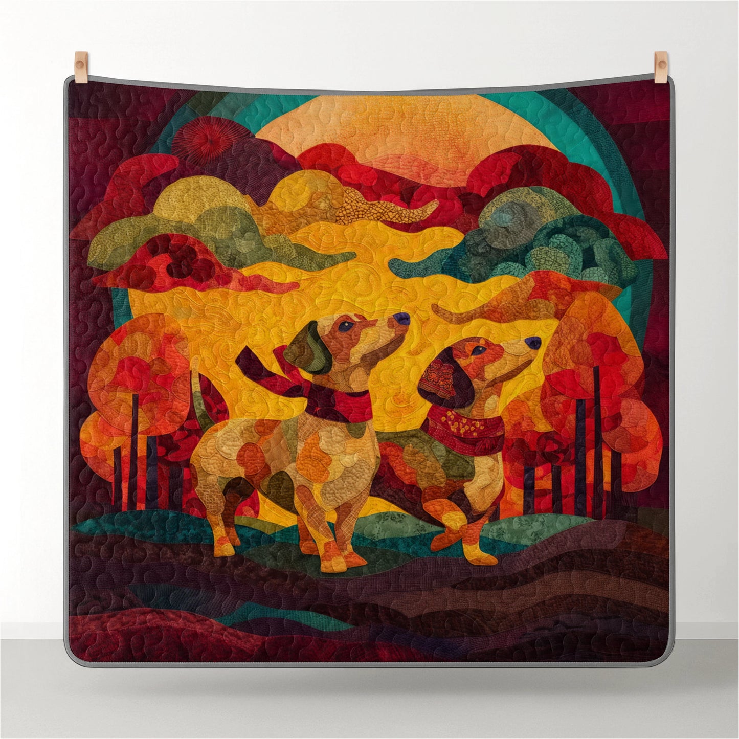 Pajabear Quilt 3-Piece Set Sunset Dachshund Harmony