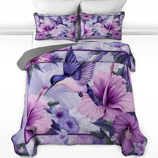 Pajabear Quilt 3-Piece Set Gorgeous Hummingbird With Hibicus Flowers