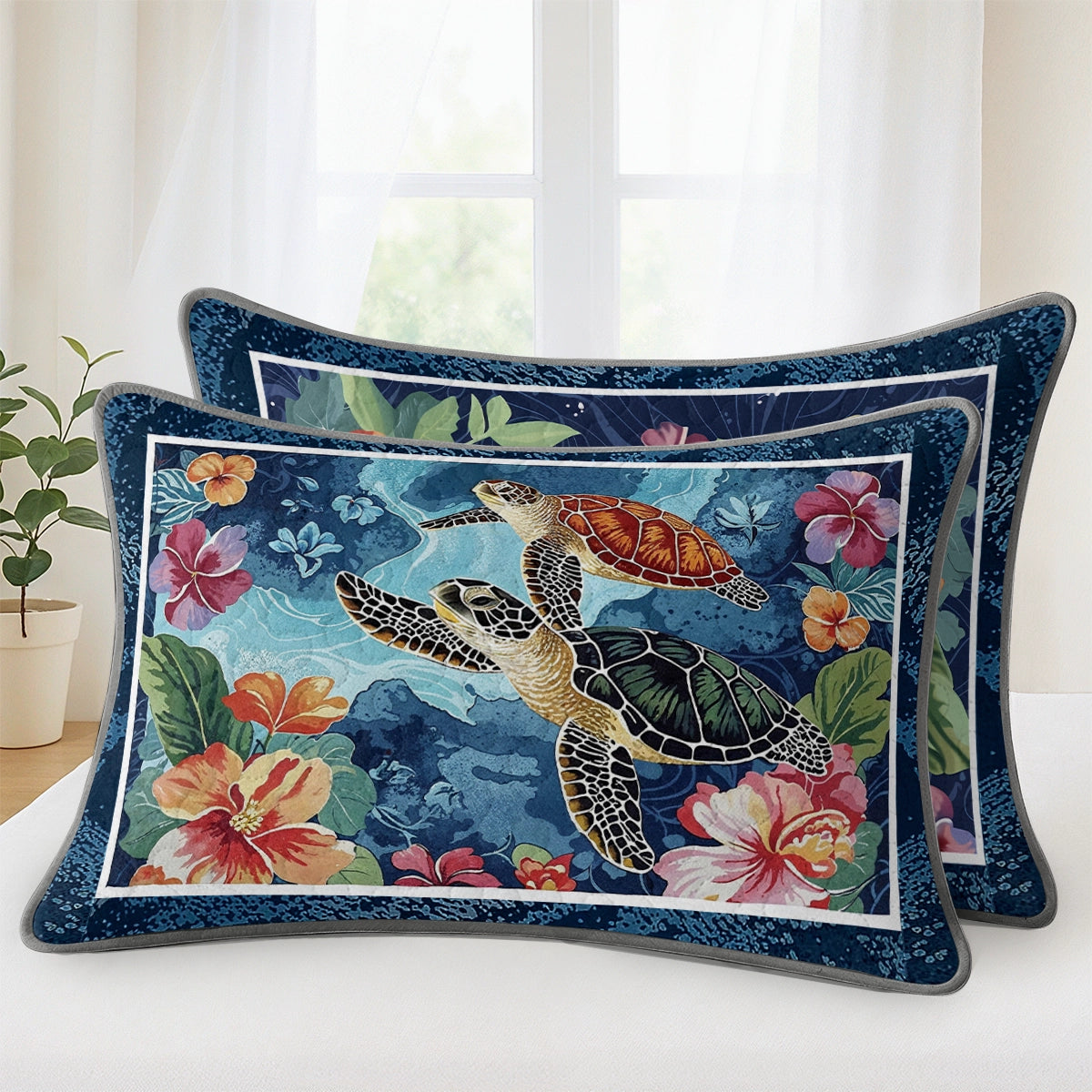 Pajabear Quilt 3-Piece Set Hibiscus Gentle Sea Turtle
