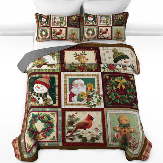 Pajabear Quilt 3-Piece Set Vintage Christmas Joy