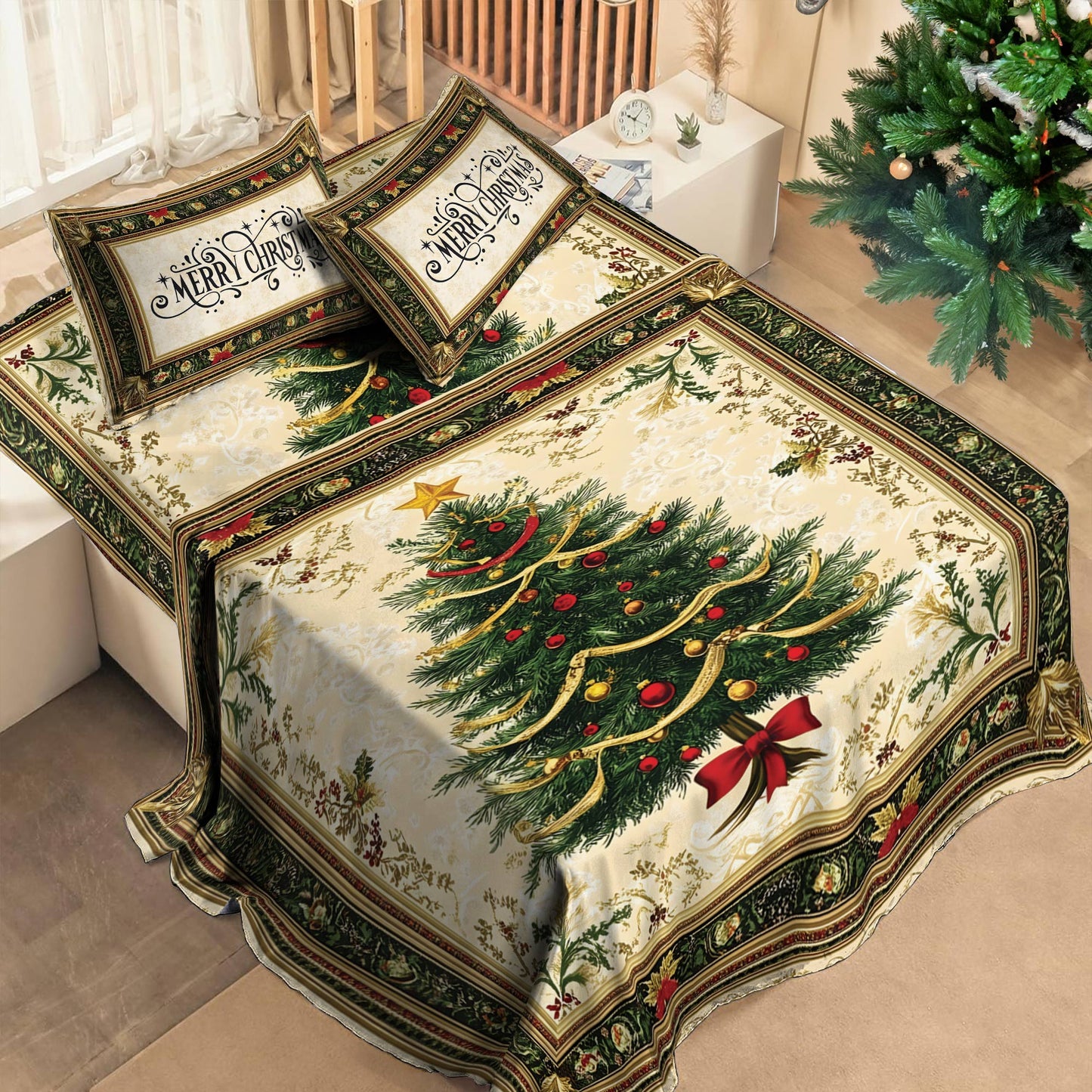 Pajabear 4-Piece Bed Sheet Set Classic Christmas Tree