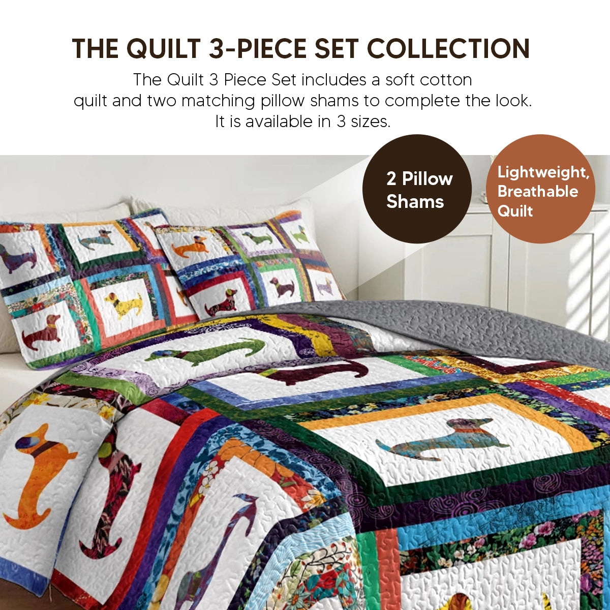 Pajabear Quilt 3-Piece Set Dachshund Friends