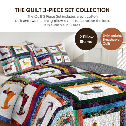 Pajabear Quilt 3-Piece Set Dachshund Friends