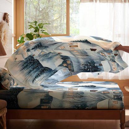 Pajabear 4-Piece Bed Sheet Set Winter Village