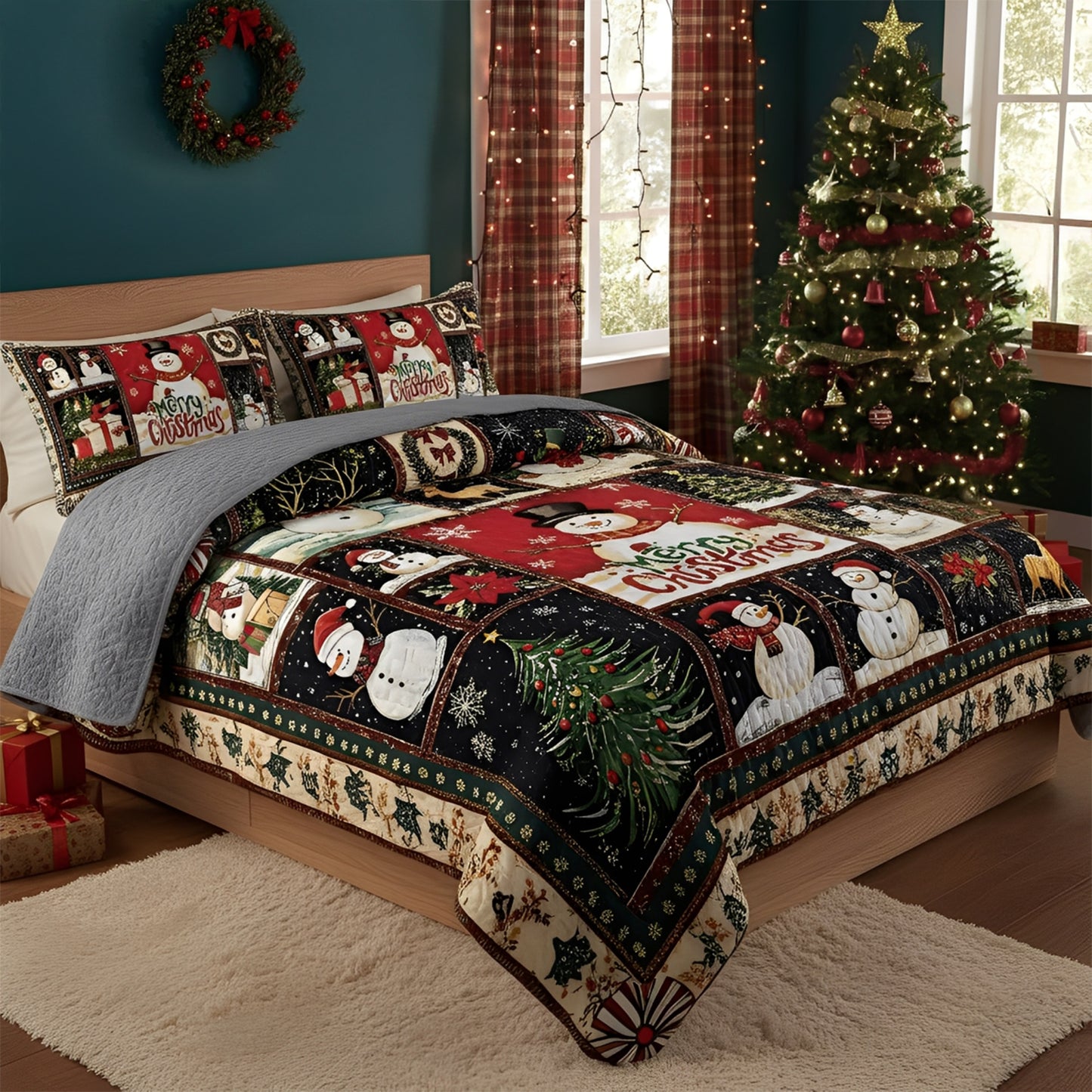 Pajabear Quilt 3-Piece Set Snowman's Cozy Christmas