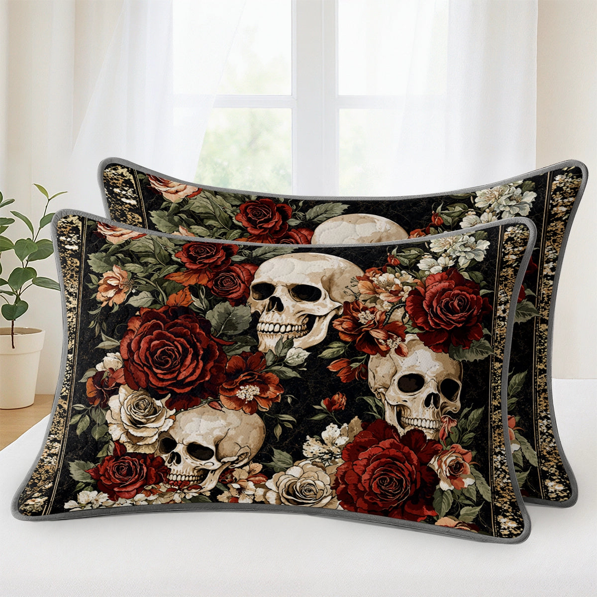 Pajabear Quilt 3-Piece Set Skull Crimson Shadows