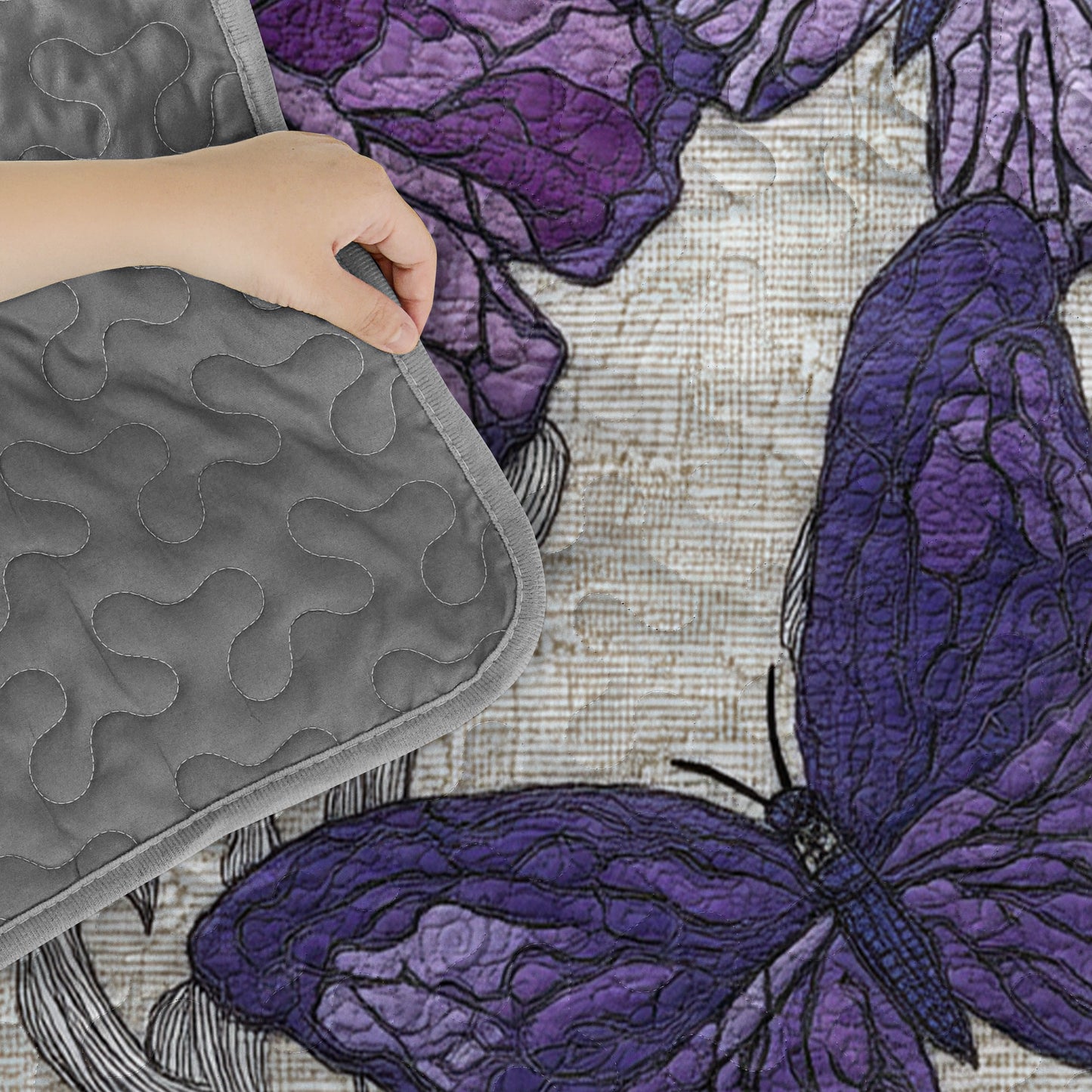 Pajabear Quilt 3-Piece Set Violet Sketch of Serenity