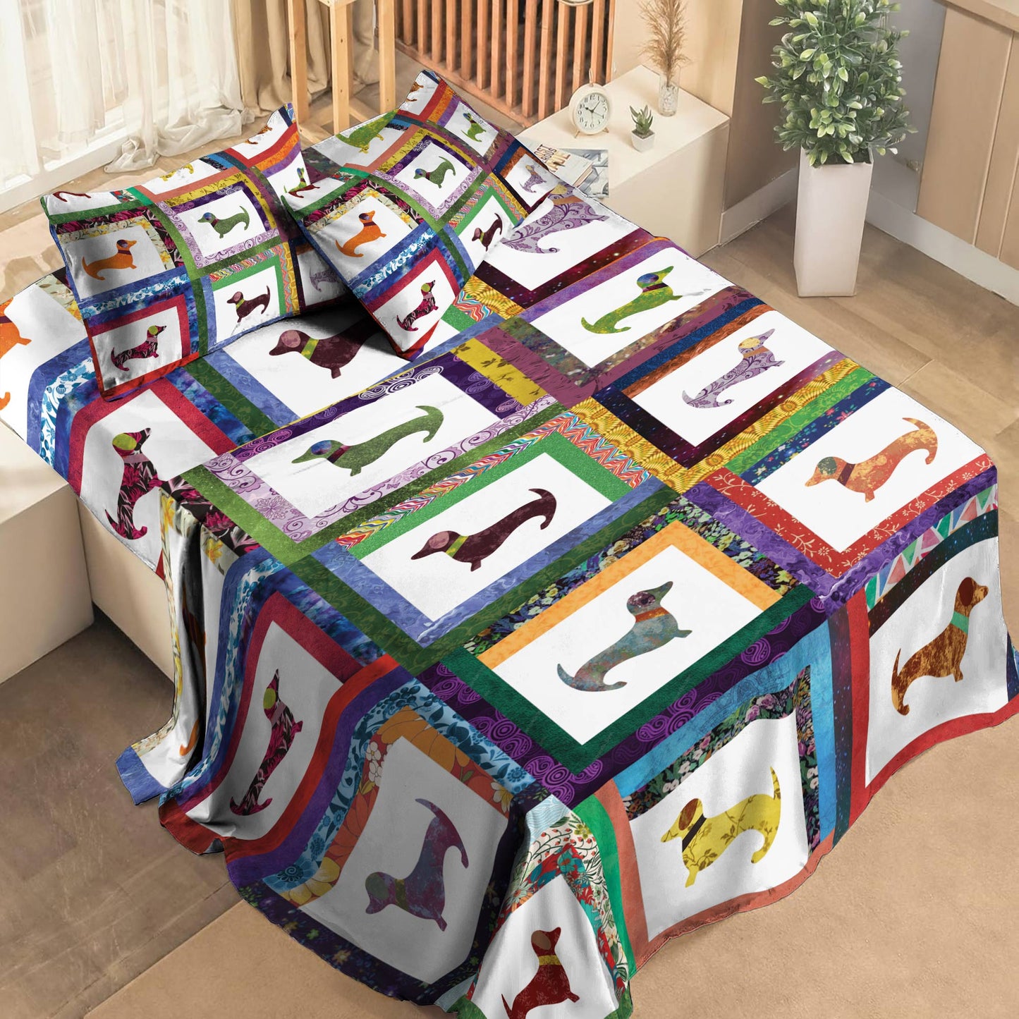 Pajabear 4-Piece Bed Sheet Set Dachshund Friends