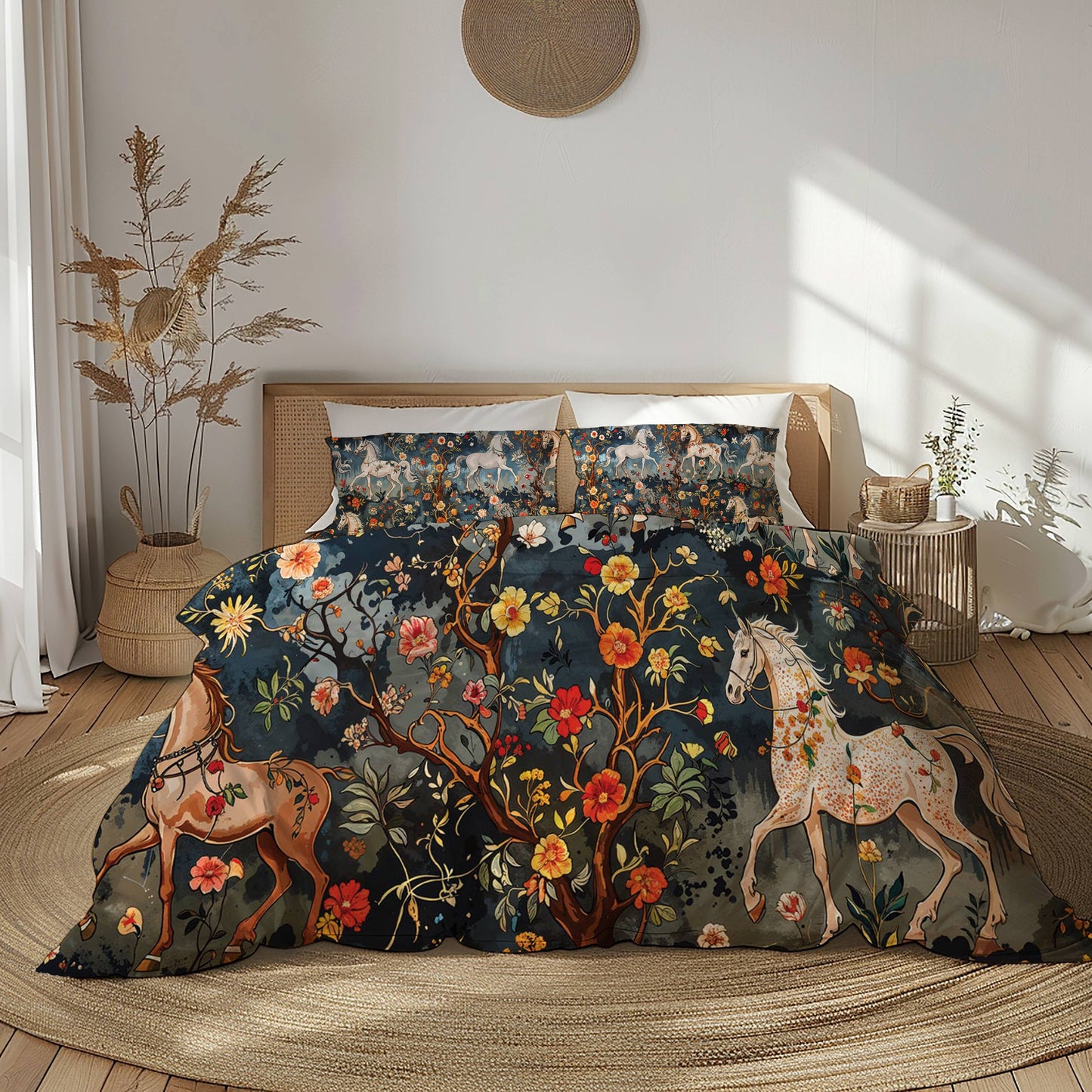 Pajabear 3 Pieces Duvet Cover Set Mystery Horses