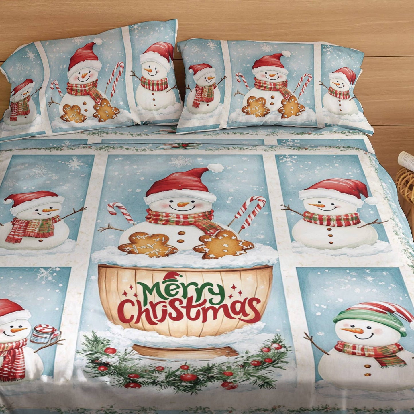 Pajabear 4-Piece Bed Sheet Set Merry Snowman