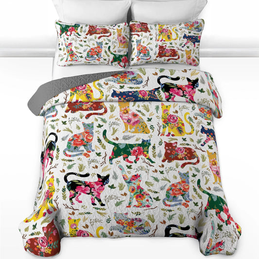 Pajabear Quilt 3-Piece Set Cat Floral