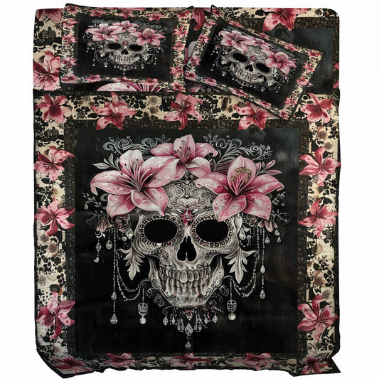 Pajabear 4-Piece Bed Sheet Set Faith Love Skull With Lilies