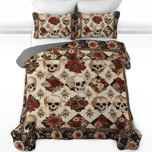 Pajabear Quilt 3-Piece Set Elegent Skull Roses