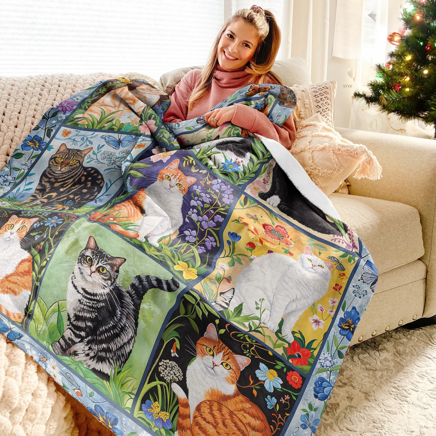 Pajabear Fleece Blanket Cat Floral Felines