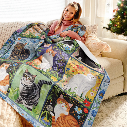 Pajabear Fleece Blanket Cat Floral Felines