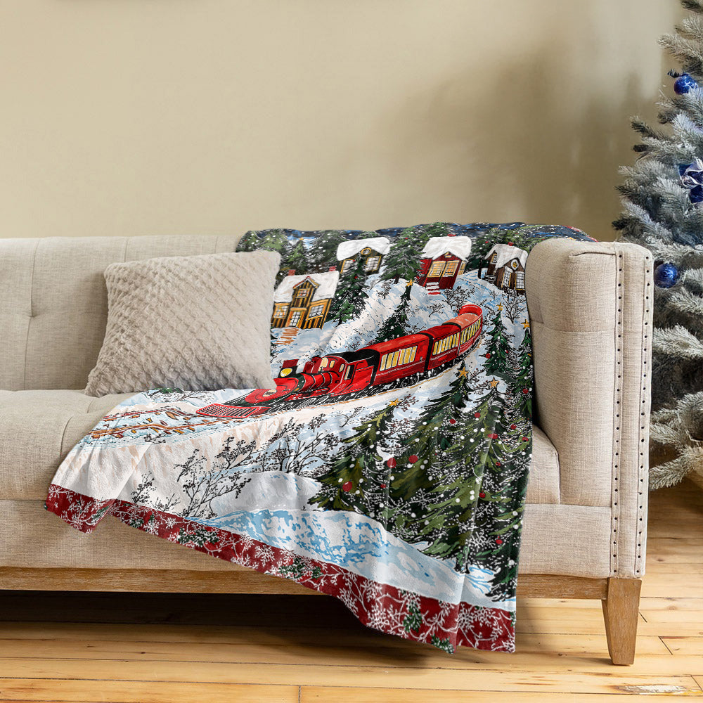 Pajabear Fleece Blanket Christmas Train Winter Wonderland