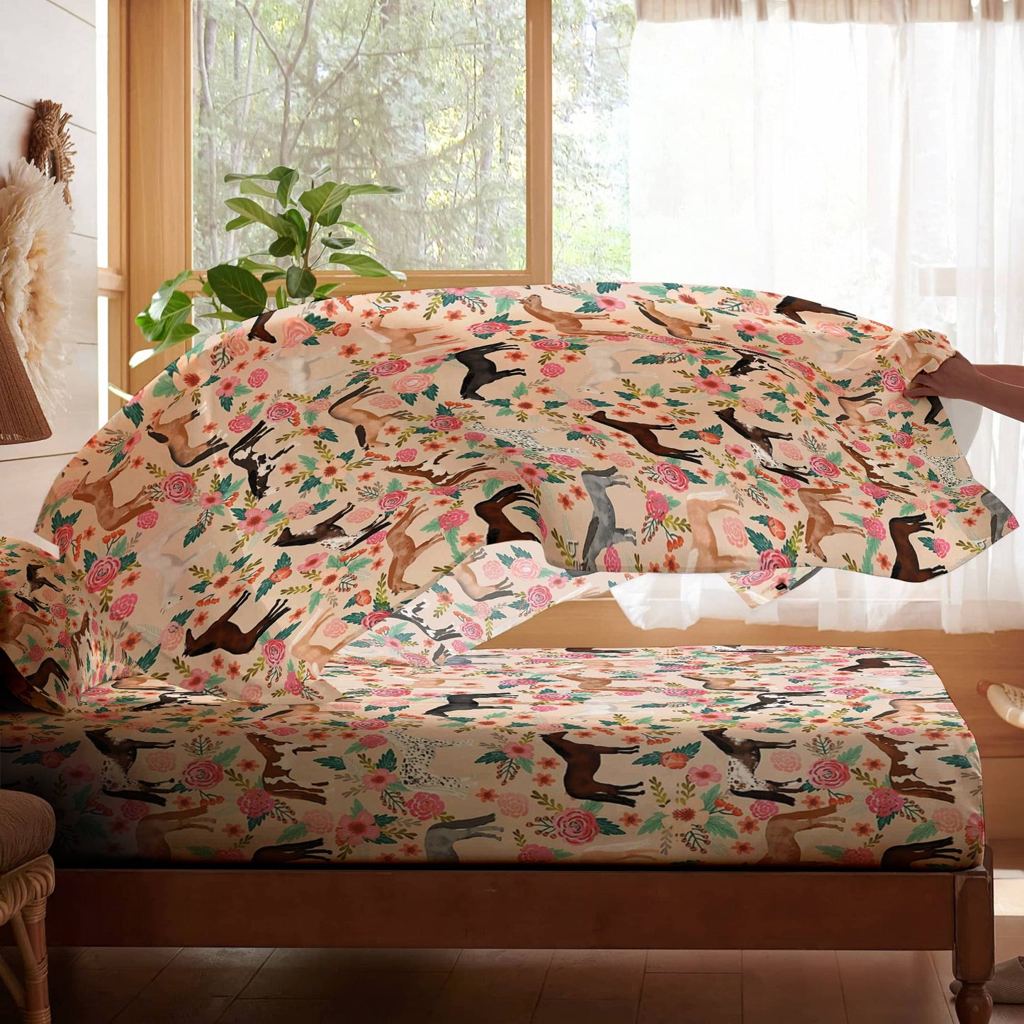 Pajabear 4-Piece Bed Sheet Set Horse Blooming