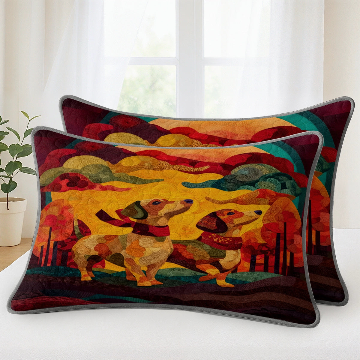 Pajabear Quilt 3-Piece Set Sunset Dachshund Harmony