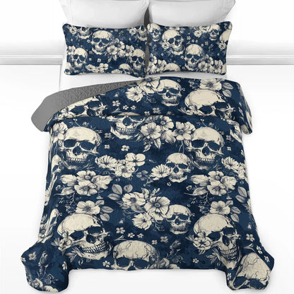 Pajabear Quilt 3-Piece Set Midnight Skull Blooms