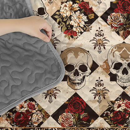 Pajabear Quilt 3-Piece Set Elegent Skull Roses