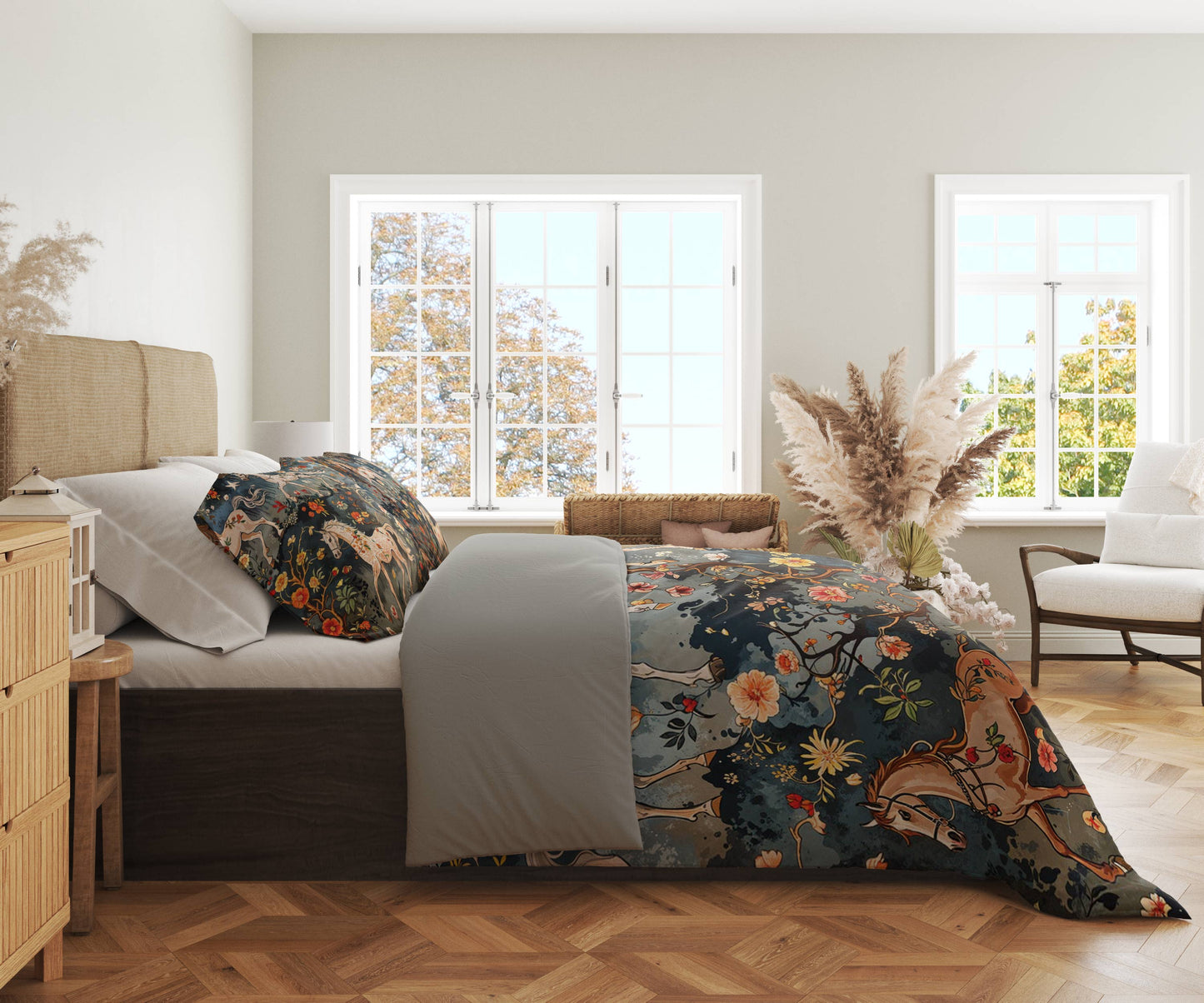 Pajabear 3 Pieces Duvet Cover Set Mystery Horses