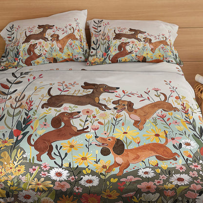Pajabear 4-Piece Bed Sheet Set - Dachshund Floral