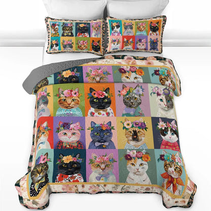 Pajabear Quilt 3-Piece Set Floral Cat Fantasy