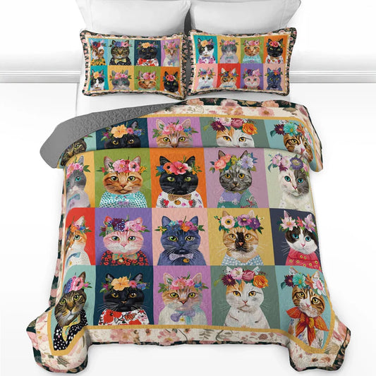 Pajabear Quilt 3-Piece Set Floral Cat Fantasy