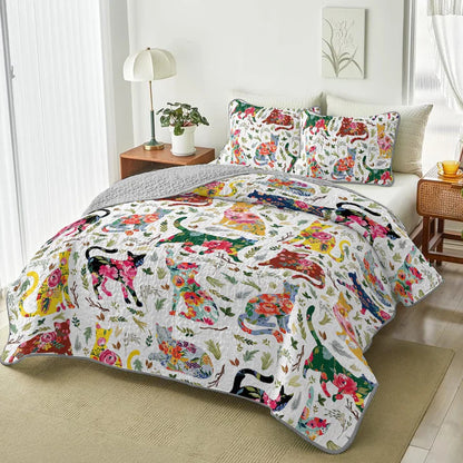 Pajabear Quilt 3-Piece Set Cat Floral
