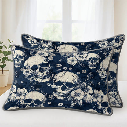 Pajabear Quilt 3-Piece Set Midnight Skull Blooms