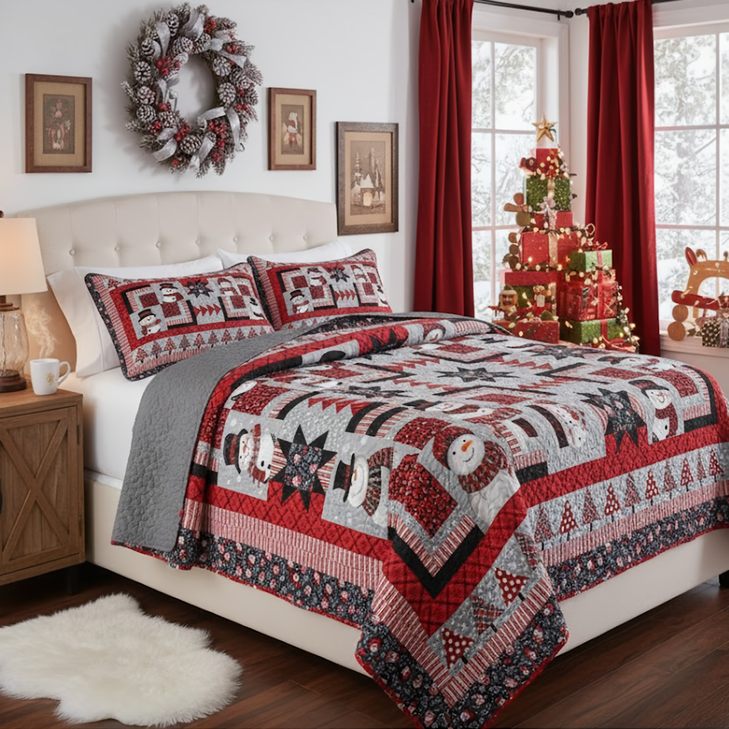 Pajabear Quilt 3-Piece Set Starry Snowmen Holiday