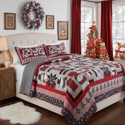 Pajabear Quilt 3-Piece Set Starry Snowmen Holiday