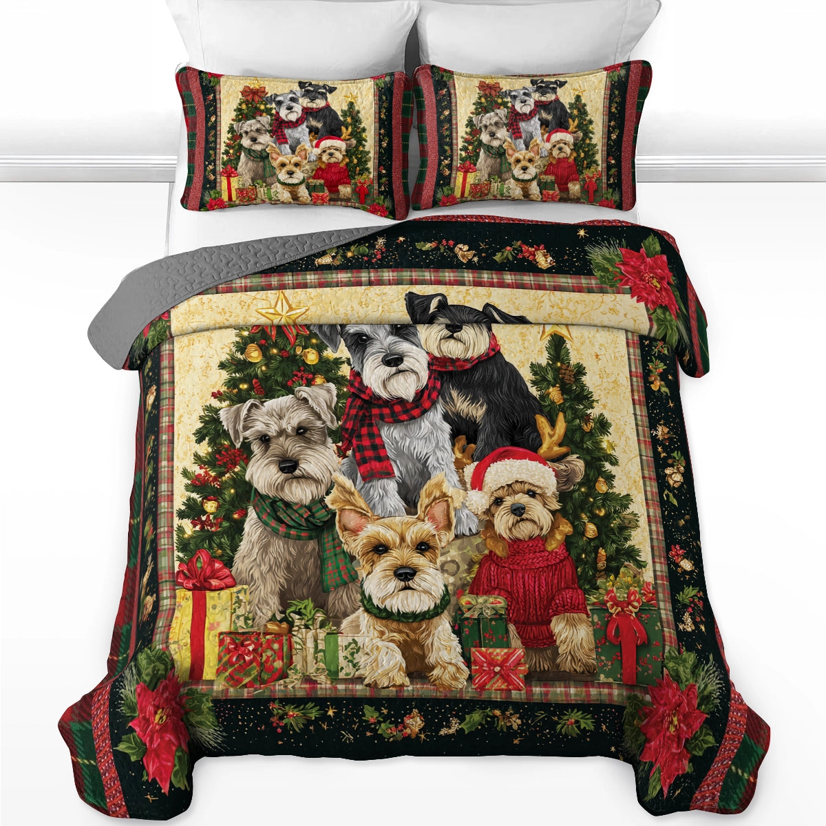 Pajabear Quilt 3-Piece Set Santa’s Schnauzer Crew