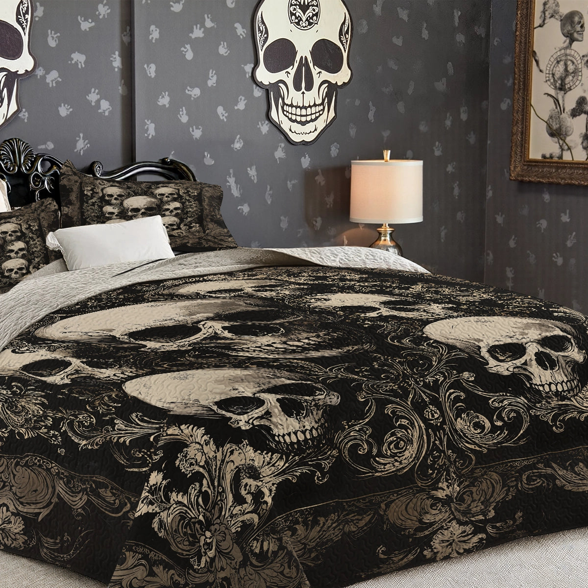 Pajabear Quilt 3-Piece Set Gothic Skull Majesty