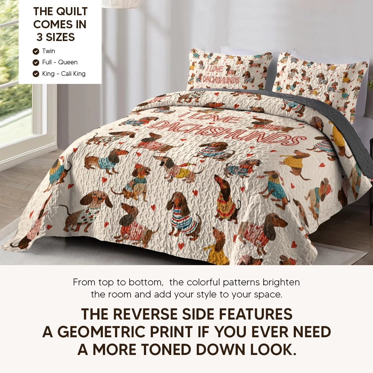 Pajabear Quilt 3-Piece Set Dachshund Lovely Delight